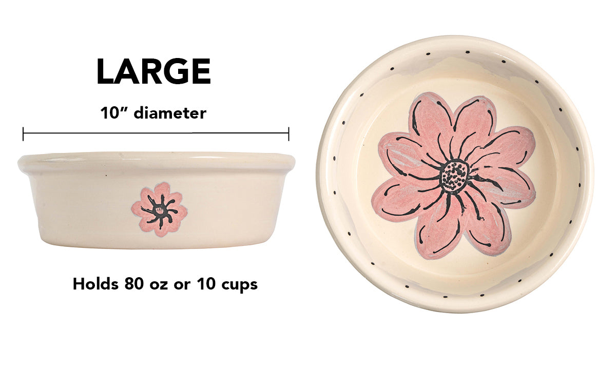 Blossom Bite Collection - Handmade Ceramic Pet Bowl with Handpainted Flower
