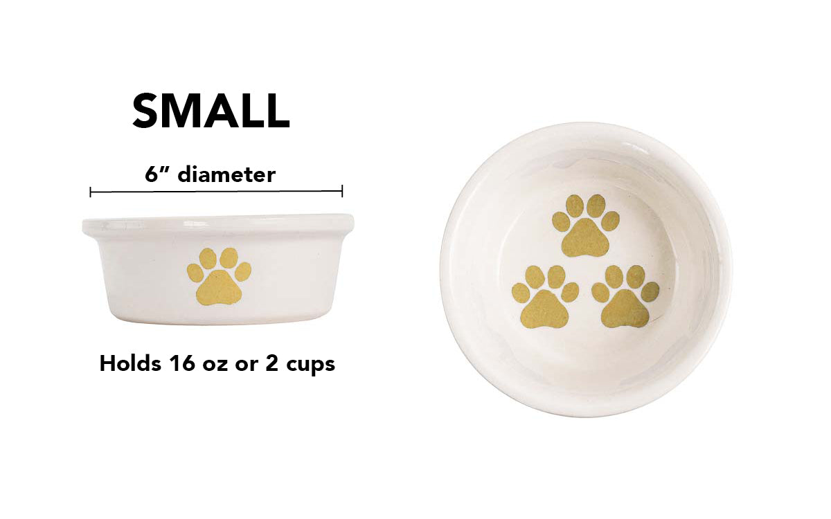 Pawsome Collection (Alternate) - Handmade Ceramic Pet Bowl with Colored Paw Prints on White Clay