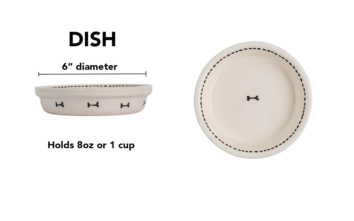 Bone & Stitch Collection - Handmade Ceramic Pet Bowl with Black Design on White Clay