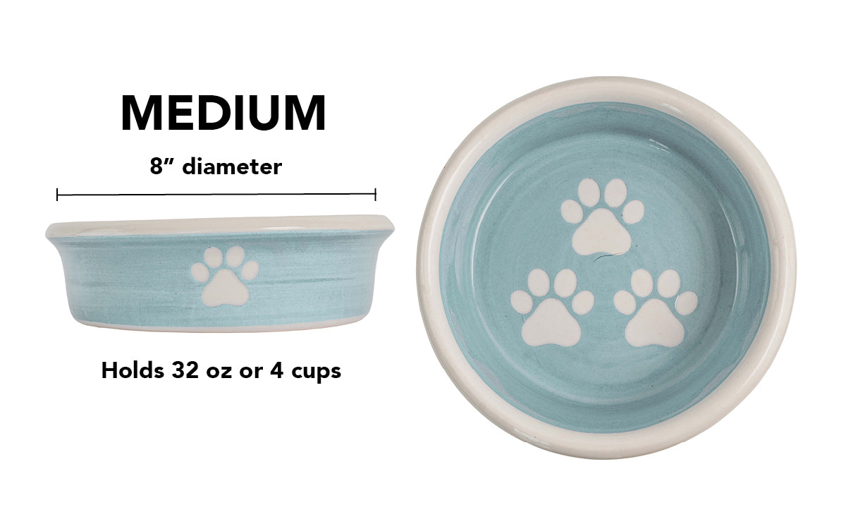 Pawsome Collection - Handmade Ceramic Pet Bowl with Custom Color and White Paw Prints