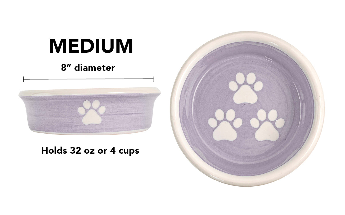 Pawsome Collection - Handmade Ceramic Pet Bowl with Custom Color and White Paw Prints