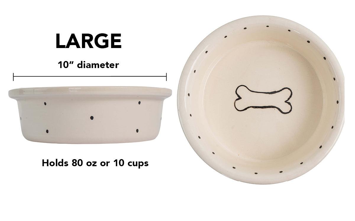 Spot & Bone Collection - Handmade Ceramic Pet Bowl with Black Design on White Clay