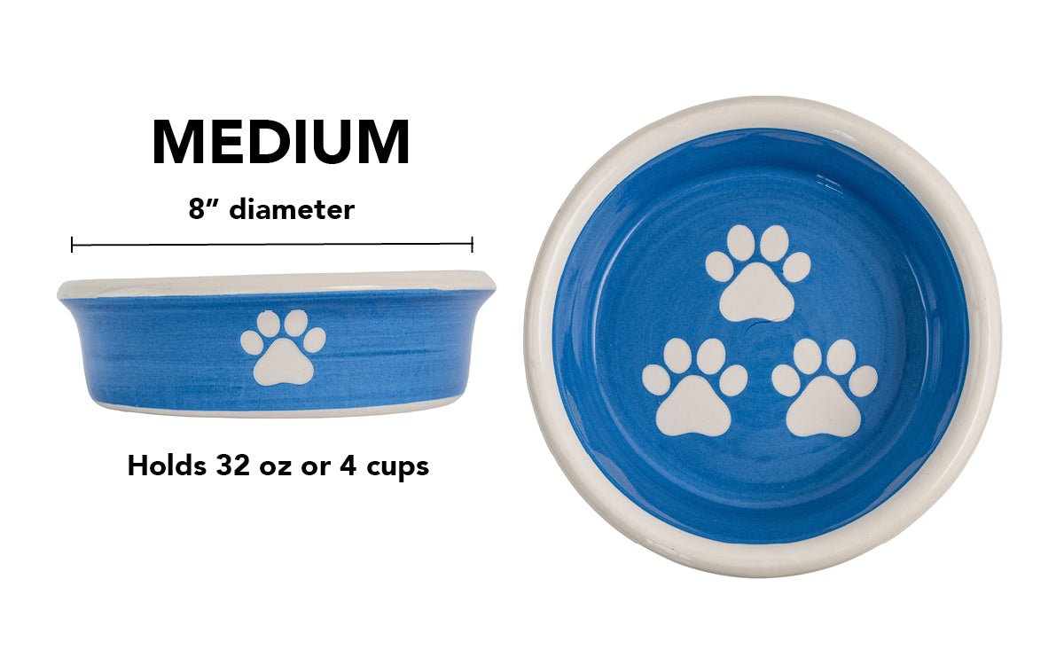 Pawsome Collection - Handmade Ceramic Pet Bowl with Custom Color and White Paw Prints