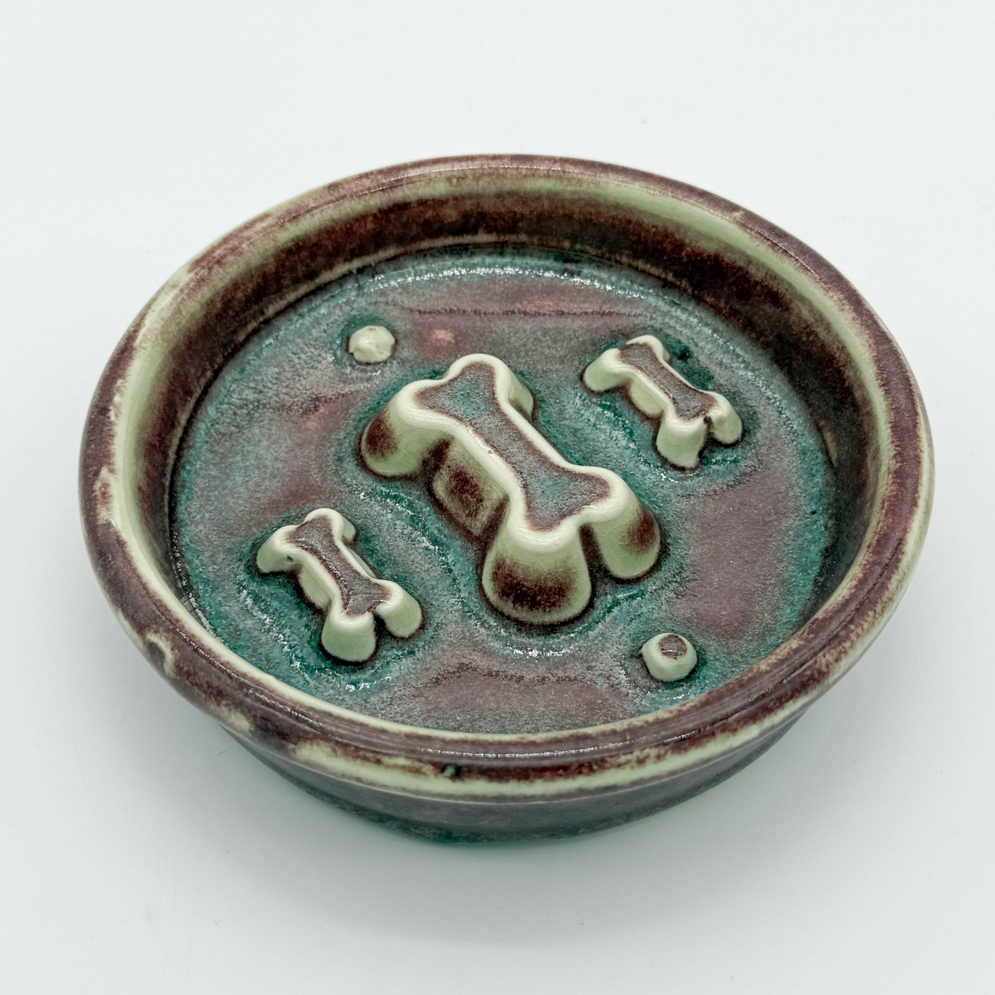Take it Slow Bowl / Handmade Ceramic Pet Bowl with Raised Design to slow eating