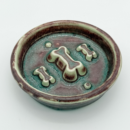 Take it Slow Bowl / Handmade Ceramic Pet Bowl with Raised Design to slow eating
