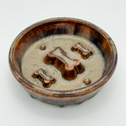 Take it Slow Bowl / Handmade Ceramic Pet Bowl with Raised Design to slow eating