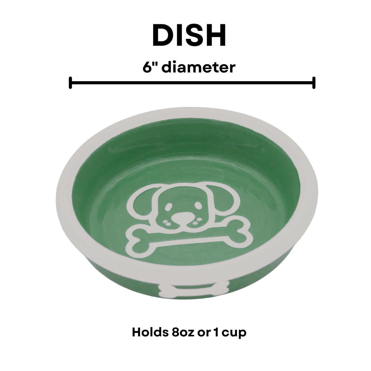 The Bow Wow Collection - Handmade Ceramic Pet Bowl with Custom Color and White Outline Dog Image with Bone