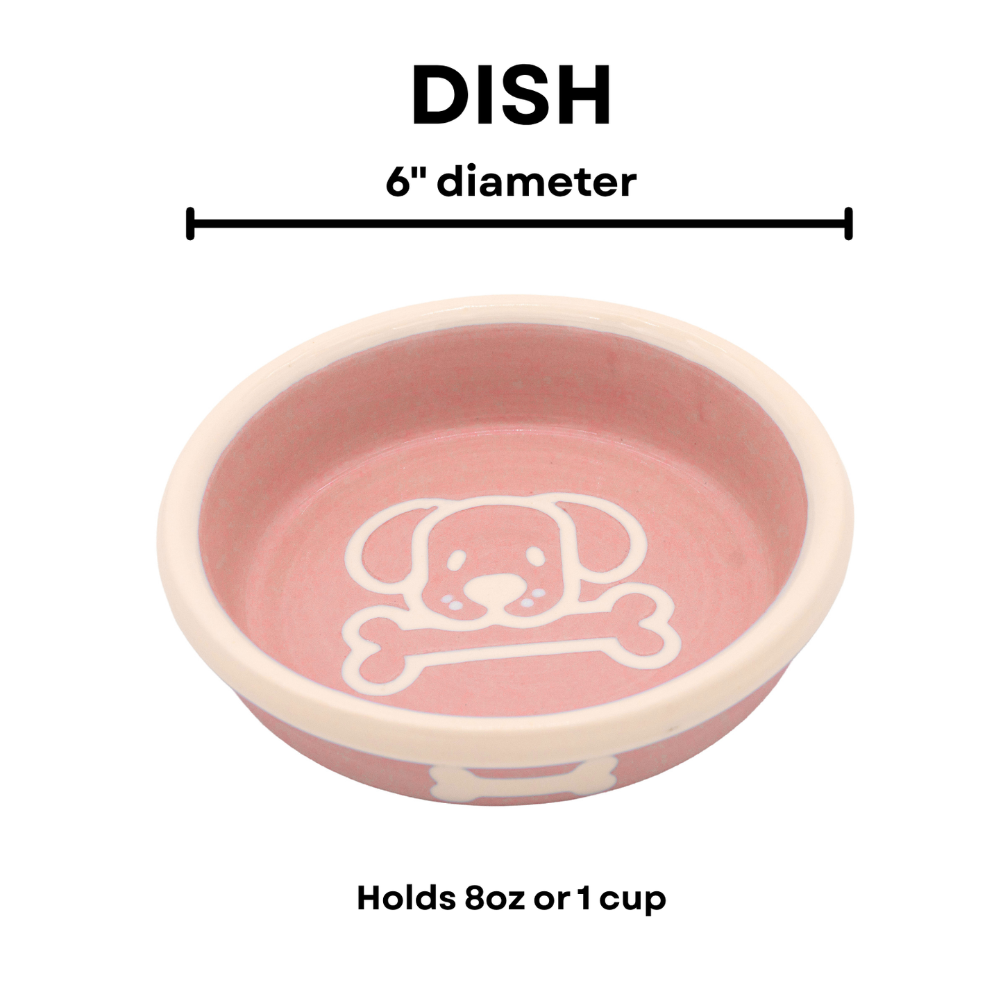 The Bow Wow Collection - Handmade Ceramic Pet Bowl with Custom Color and White Outline Dog Image with Bone