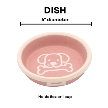 The Bow Wow Collection - Handmade Ceramic Pet Bowl with Custom Color and White Outline Dog Image with Bone