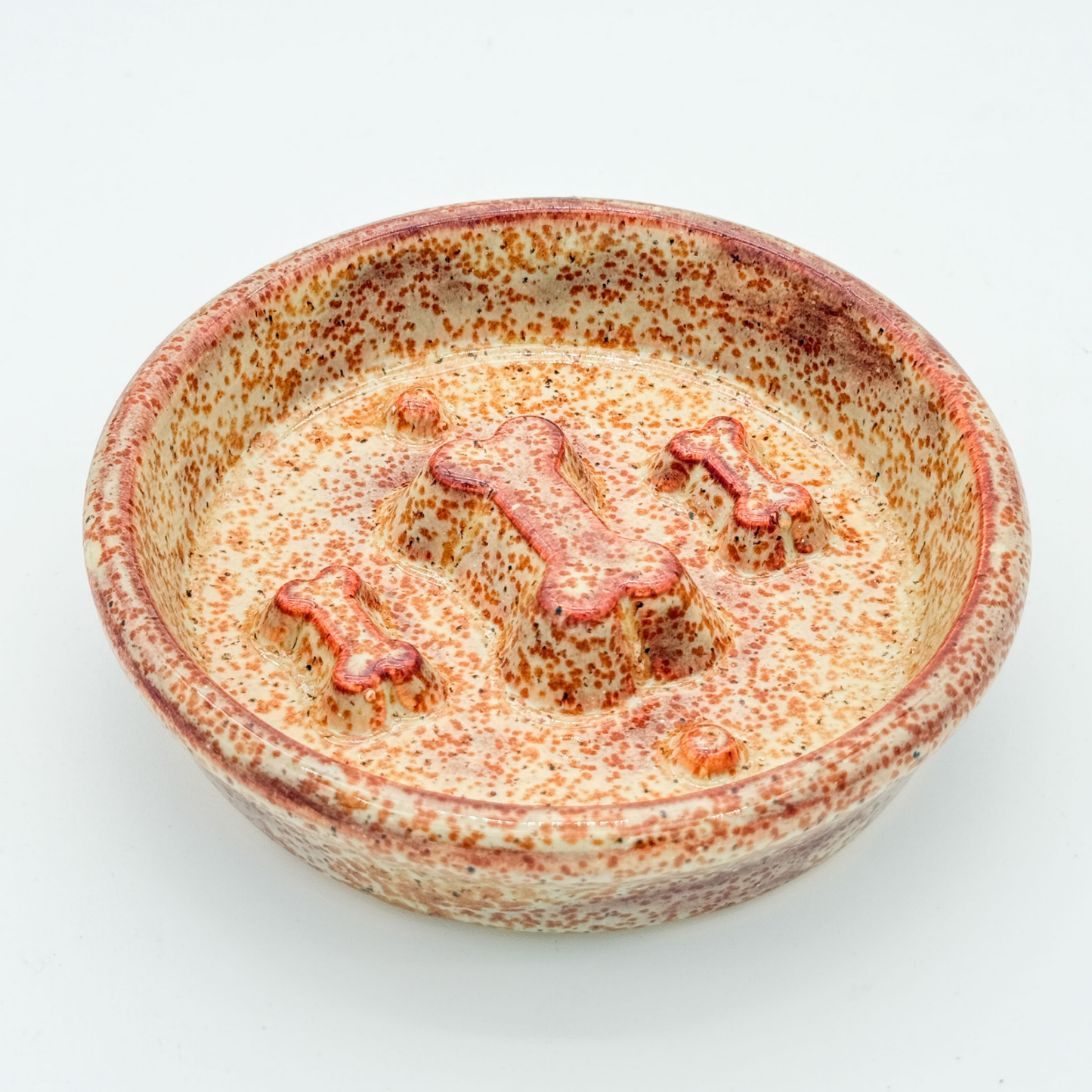 Take it Slow Bowl / Handmade Ceramic Pet Bowl with Raised Design to slow eating