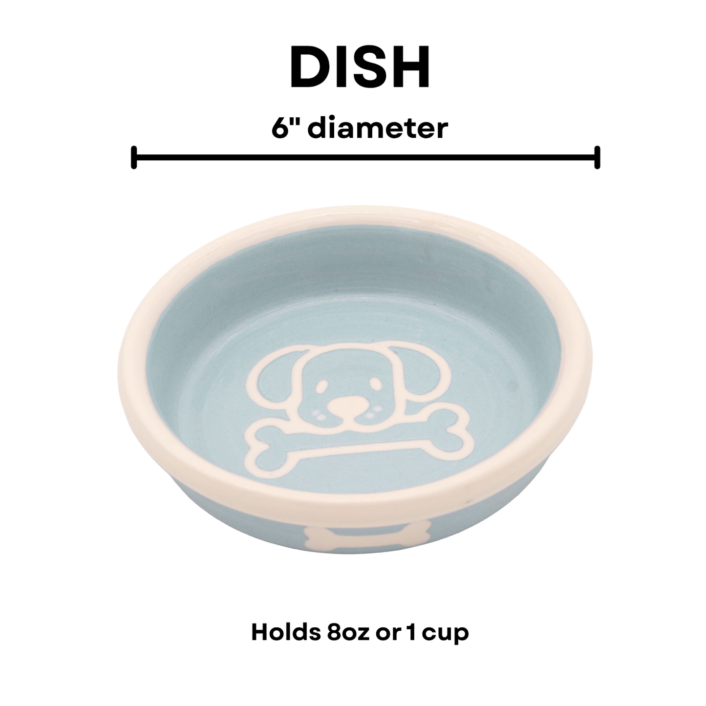 The Bow Wow Collection - Handmade Ceramic Pet Bowl with Custom Color and White Outline Dog Image with Bone