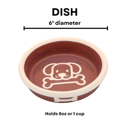 The Bow Wow Collection - Handmade Ceramic Pet Bowl with Custom Color and White Outline Dog Image with Bone
