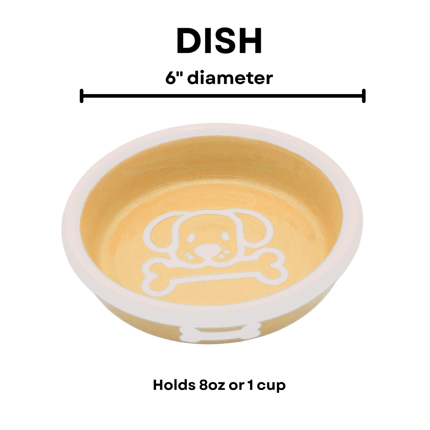 The Bow Wow Collection - Handmade Ceramic Pet Bowl with Custom Color and White Outline Dog Image with Bone