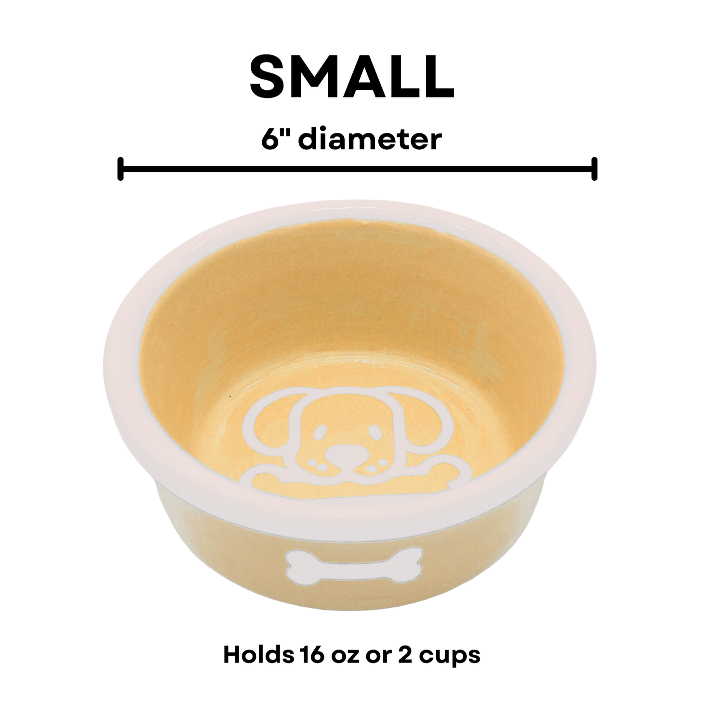 The Bow Wow Collection - Handmade Ceramic Pet Bowl with Custom Color and White Outline Dog Image with Bone