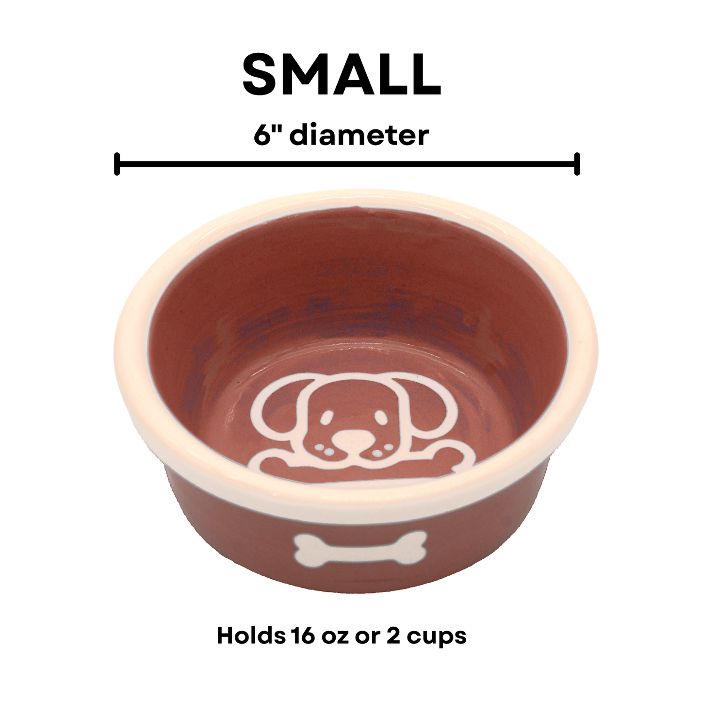 The Bow Wow Collection - Handmade Ceramic Pet Bowl with Custom Color and White Outline Dog Image with Bone