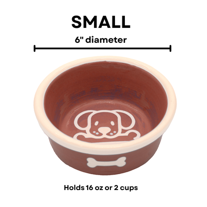 The Bow Wow Collection - Handmade Ceramic Pet Bowl with Custom Color and White Outline Dog Image with Bone