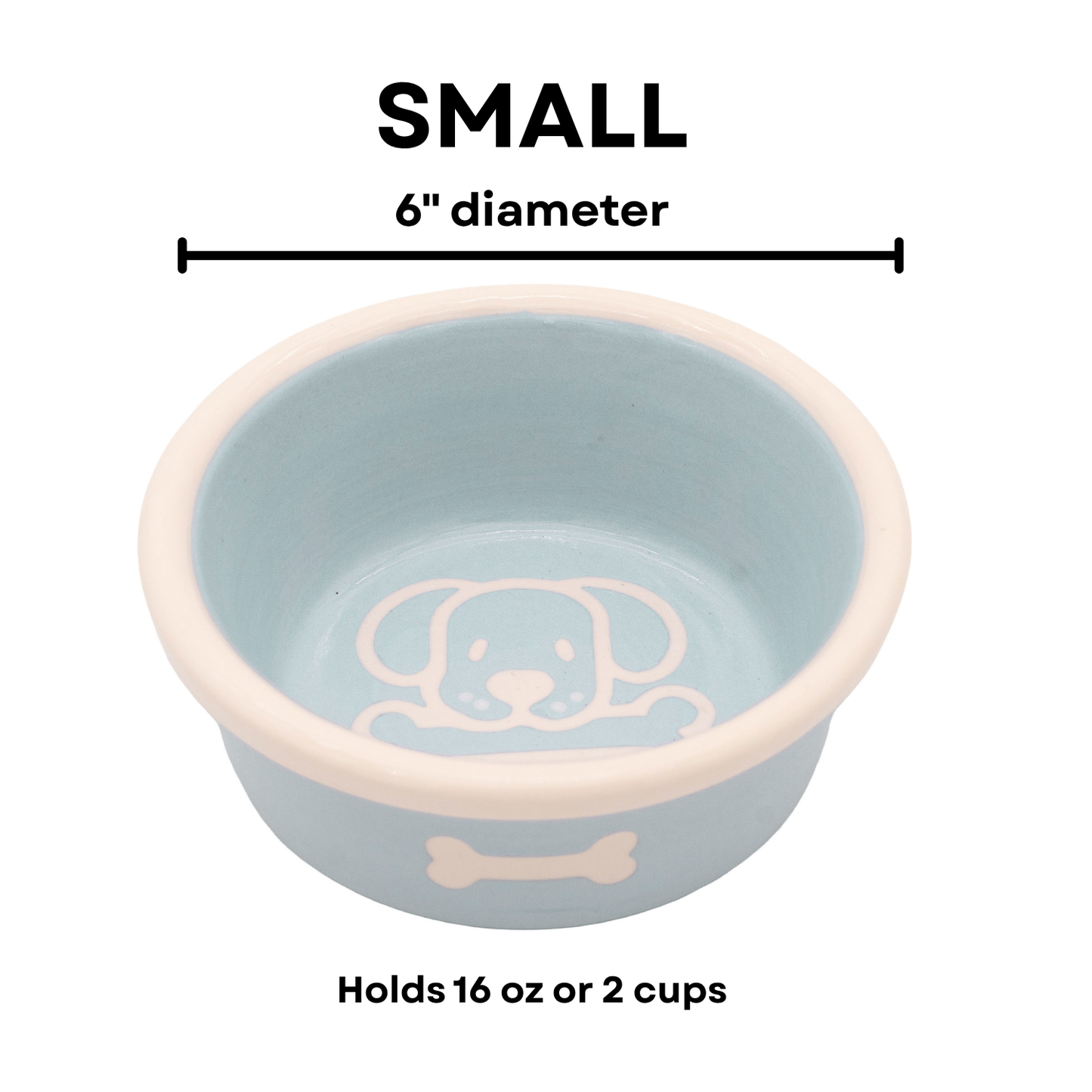 The Bow Wow Collection - Handmade Ceramic Pet Bowl with Custom Color and White Outline Dog Image with Bone