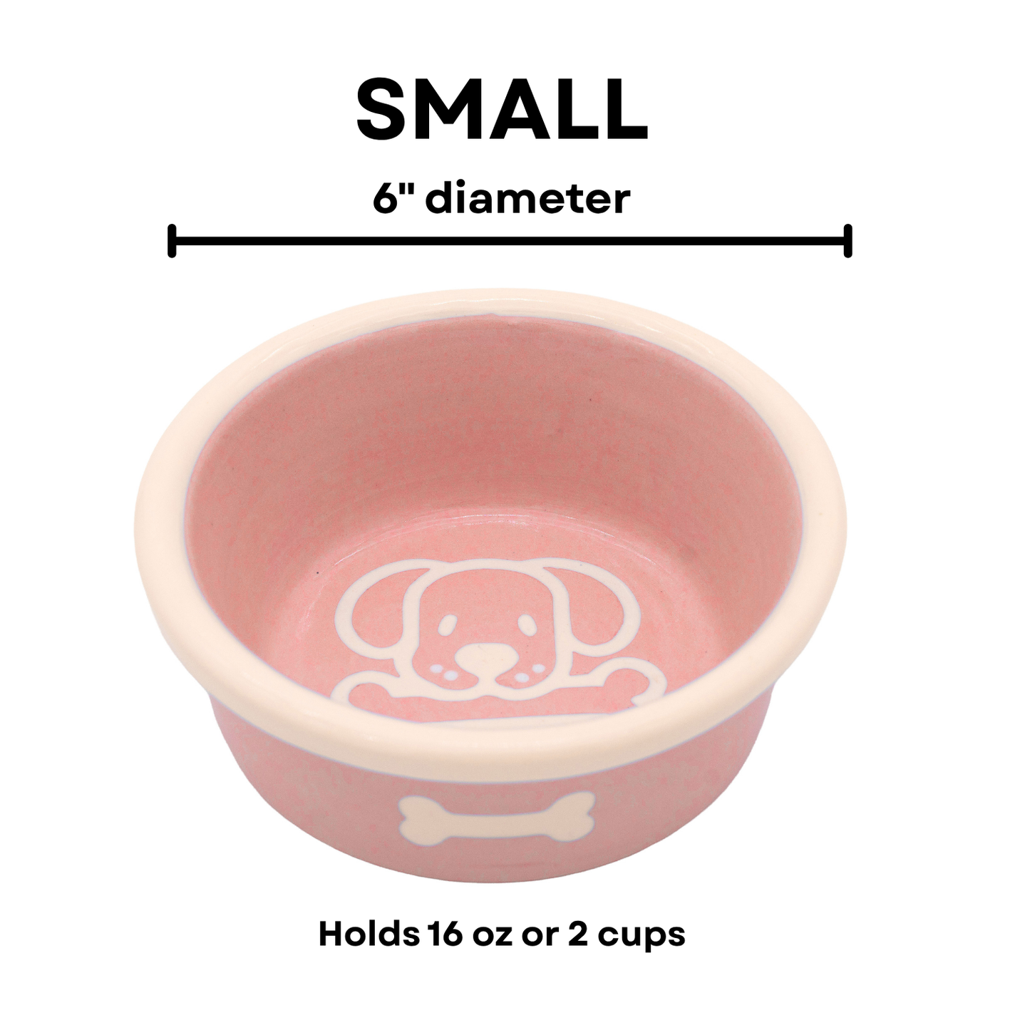 The Bow Wow Collection - Handmade Ceramic Pet Bowl with Custom Color and White Outline Dog Image with Bone