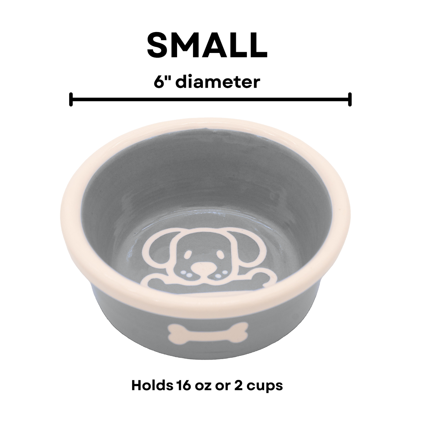 The Bow Wow Collection - Handmade Ceramic Pet Bowl with Custom Color and White Outline Dog Image with Bone