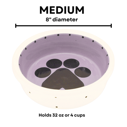The Big Paw Collection - Handmade Ceramic Pet Bowl with Custom Color and Black Paw Print