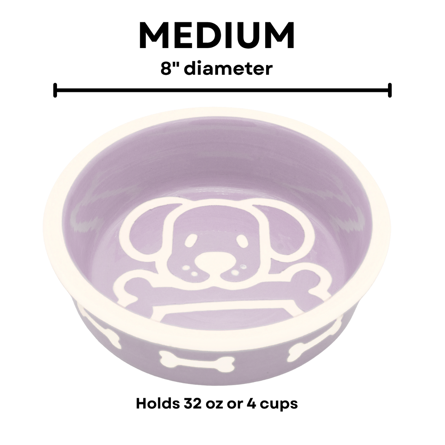 The Bow Wow Collection - Handmade Ceramic Pet Bowl with Custom Color and White Outline Dog Image with Bone