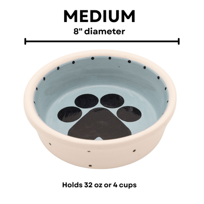 The Big Paw Collection - Handmade Ceramic Pet Bowl with Custom Color and Black Paw Print