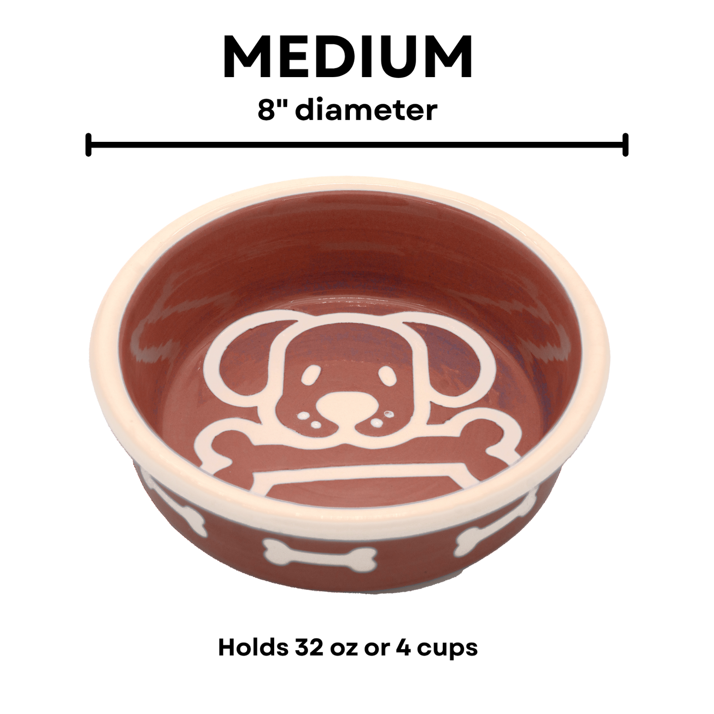 The Bow Wow Collection - Handmade Ceramic Pet Bowl with Custom Color and White Outline Dog Image with Bone