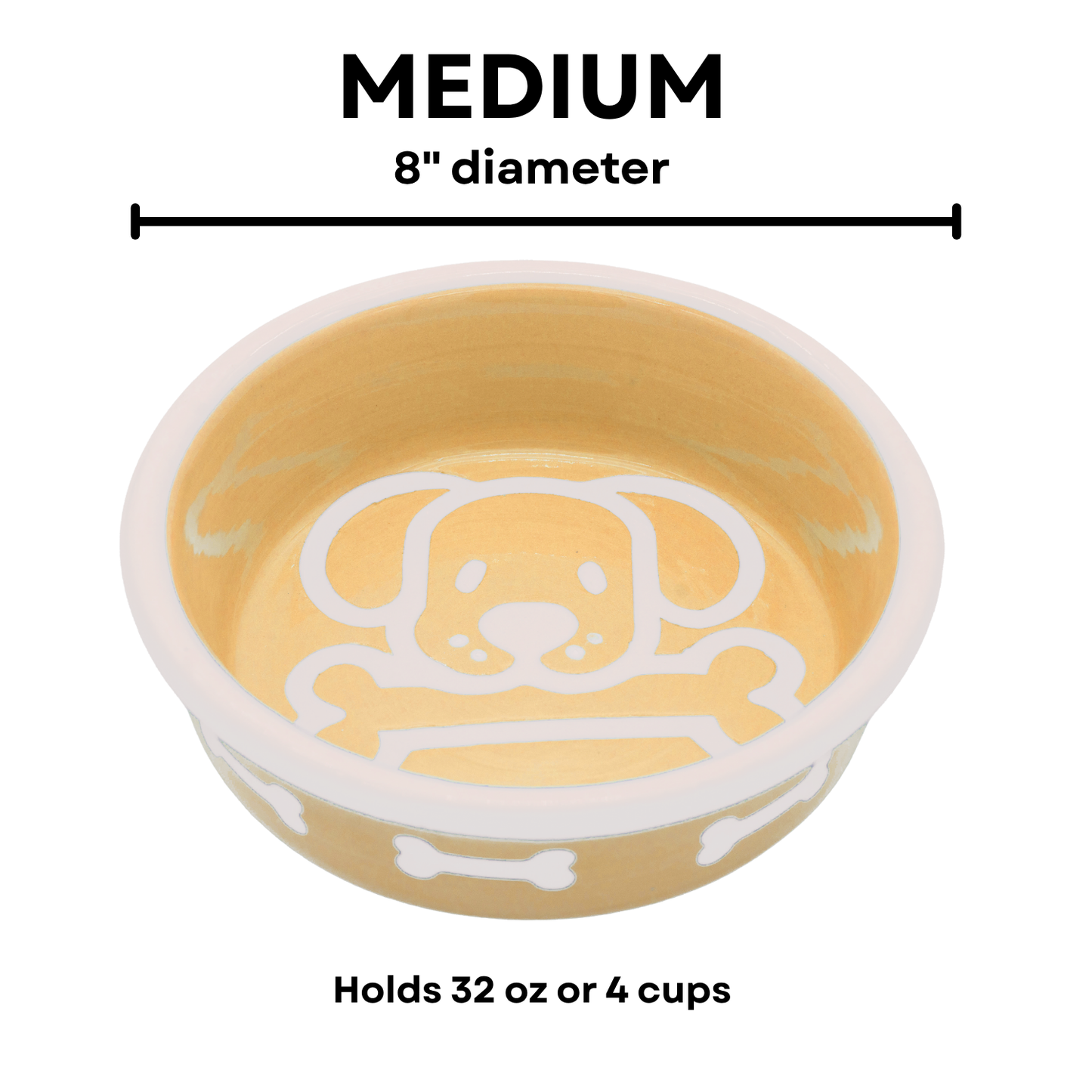 The Bow Wow Collection - Handmade Ceramic Pet Bowl with Custom Color and White Outline Dog Image with Bone