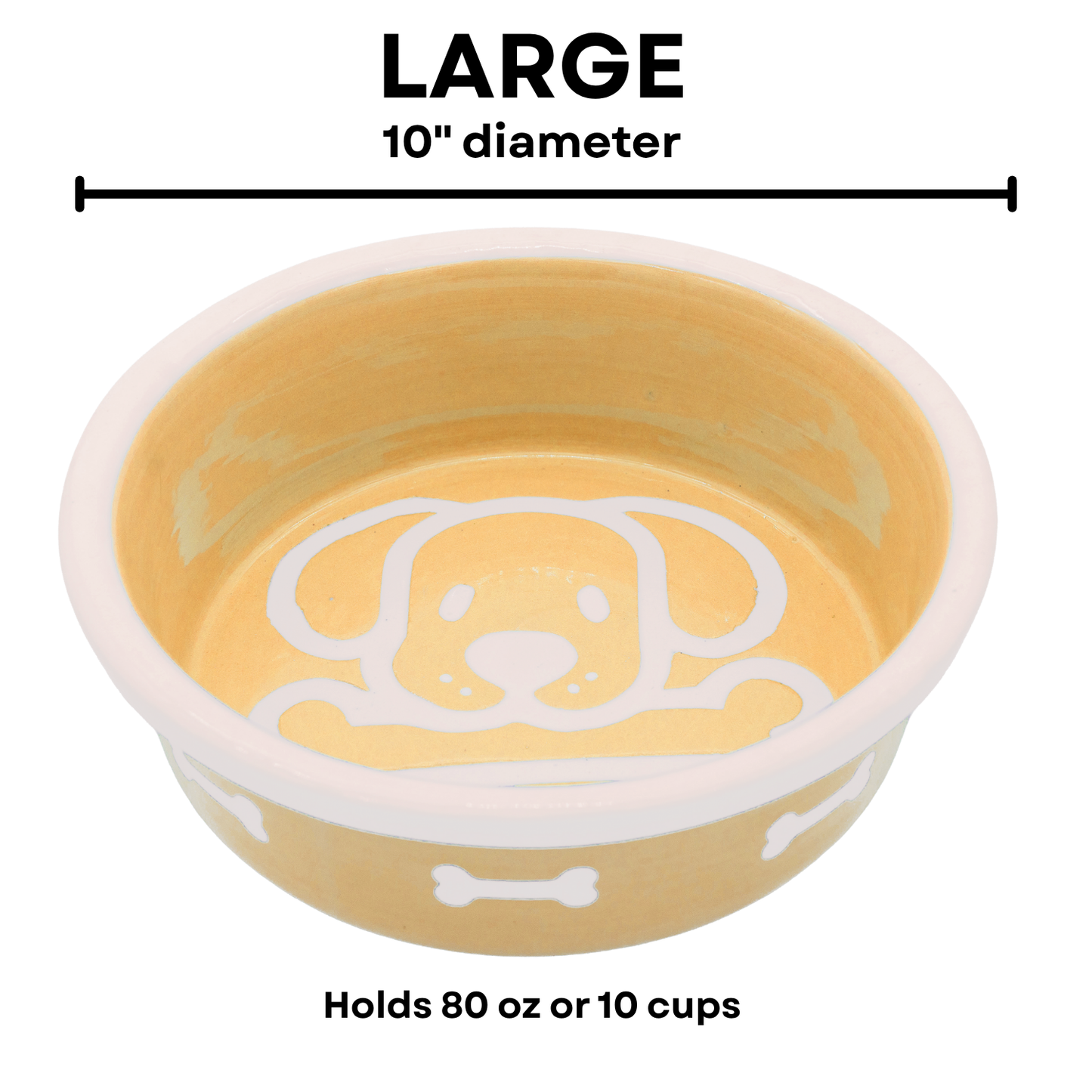 The Bow Wow Collection - Handmade Ceramic Pet Bowl with Custom Color and White Outline Dog Image with Bone