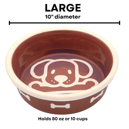 The Bow Wow Collection - Handmade Ceramic Pet Bowl with Custom Color and White Outline Dog Image with Bone