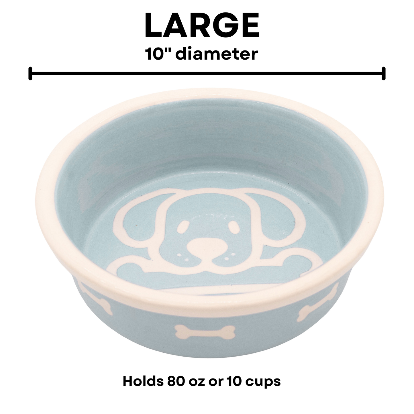 The Bow Wow Collection - Handmade Ceramic Pet Bowl with Custom Color and White Outline Dog Image with Bone