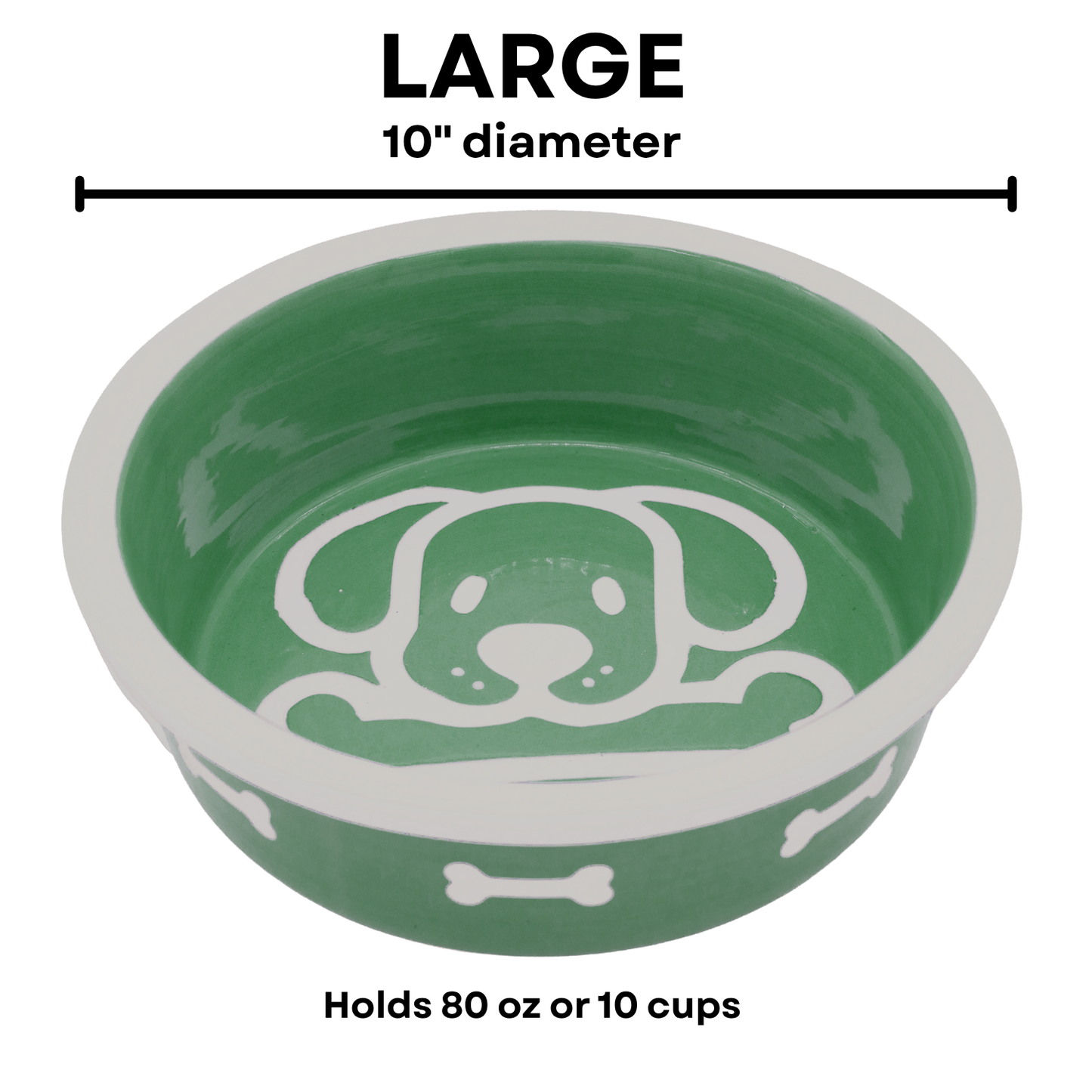 The Bow Wow Collection - Handmade Ceramic Pet Bowl with Custom Color and White Outline Dog Image with Bone