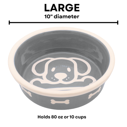 The Bow Wow Collection - Handmade Ceramic Pet Bowl with Custom Color and White Outline Dog Image with Bone