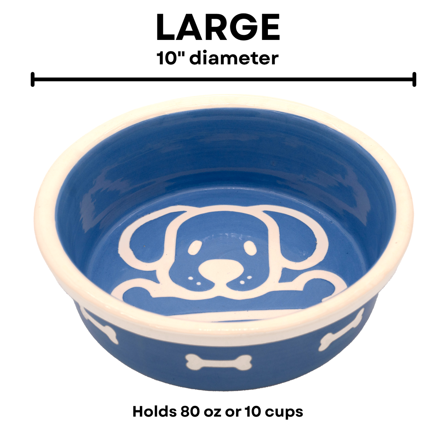 The Bow Wow Collection - Handmade Ceramic Pet Bowl with Custom Color and White Outline Dog Image with Bone