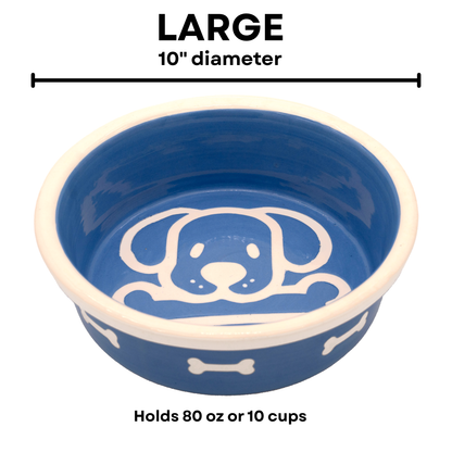 The Bow Wow Collection - Handmade Ceramic Pet Bowl with Custom Color and White Outline Dog Image with Bone