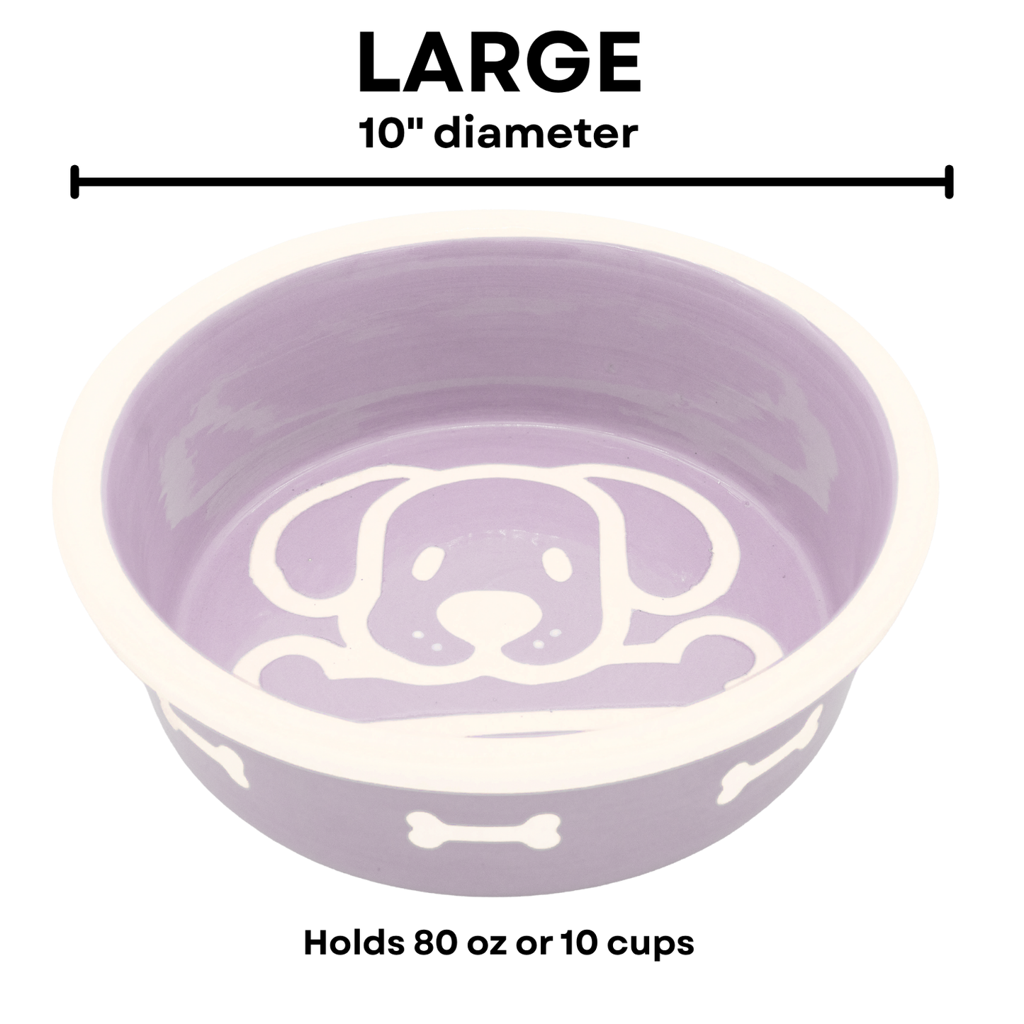 The Bow Wow Collection - Handmade Ceramic Pet Bowl with Custom Color and White Outline Dog Image with Bone