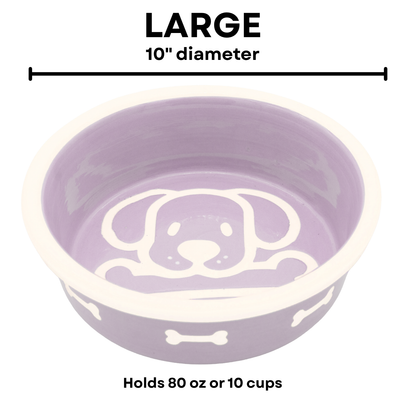 The Bow Wow Collection - Handmade Ceramic Pet Bowl with Custom Color and White Outline Dog Image with Bone
