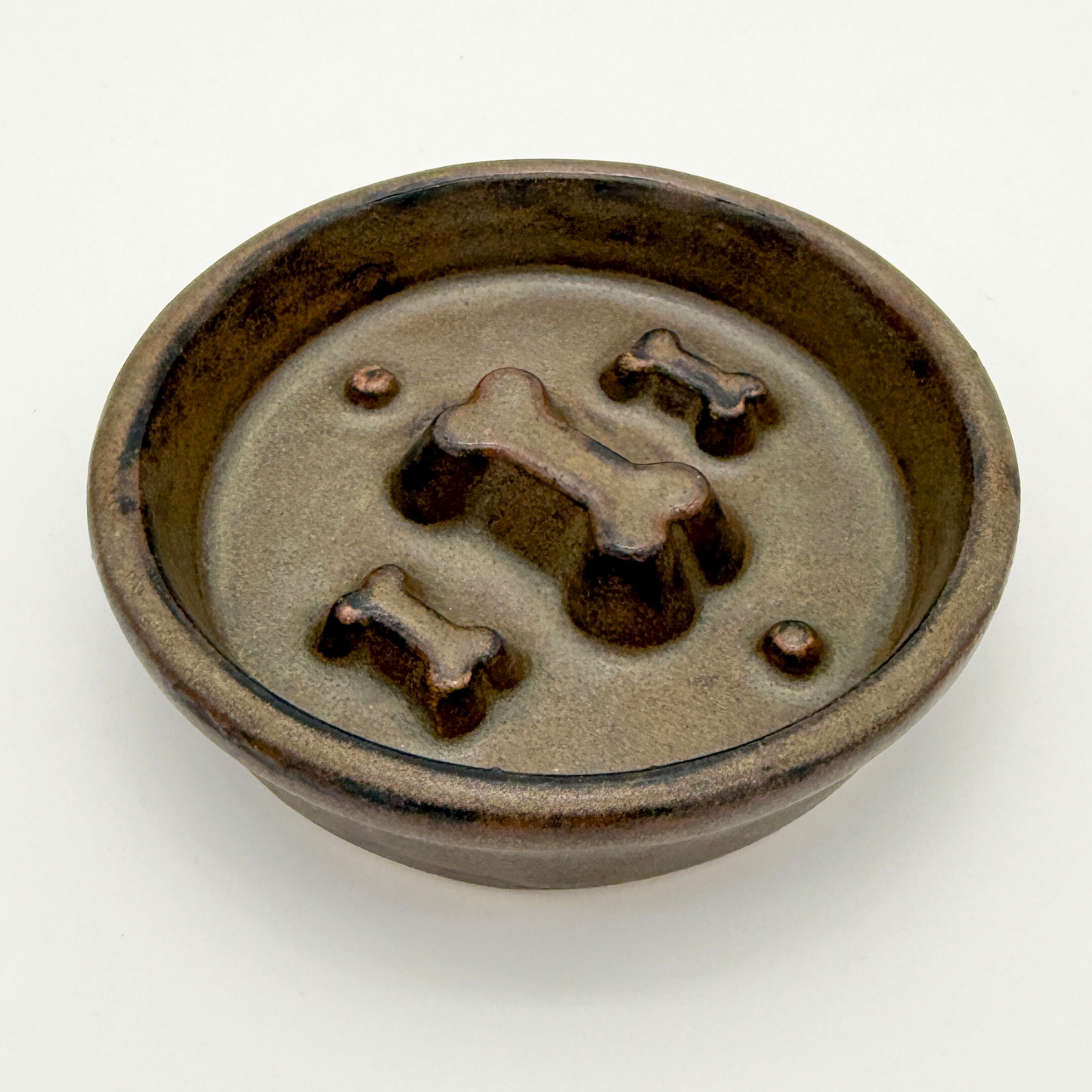 Take it Slow Bowl / Handmade Ceramic Pet Bowl with Raised Design to slow eating