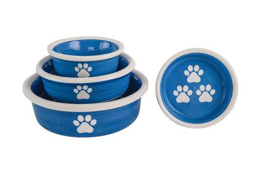 Pawsome Collection - Handmade Ceramic Pet Bowl with Custom Color and White Paw Prints