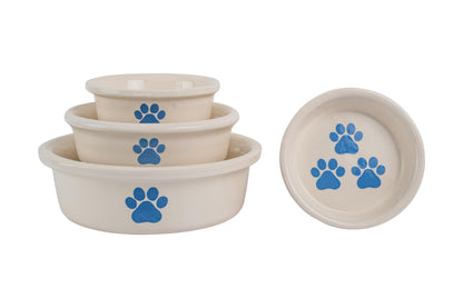 Pawsome Collection (Alternate) - Handmade Ceramic Pet Bowl with Colored Paw Prints on White Clay