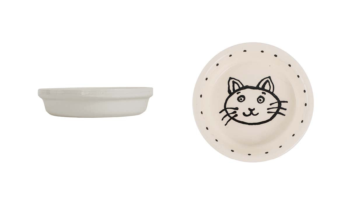 Kitty Cartoon Dish - Handmade Ceramic Cat Food Dish