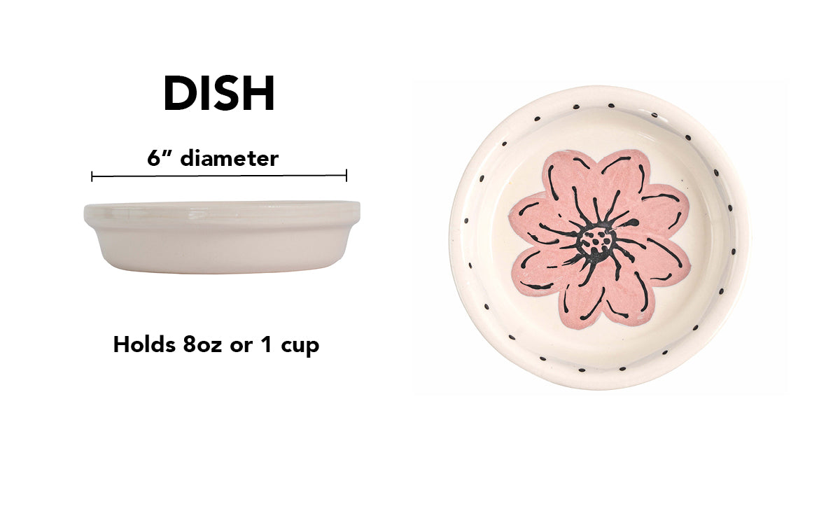 Blossom Bite Collection - Handmade Ceramic Pet Bowl with Handpainted Flower