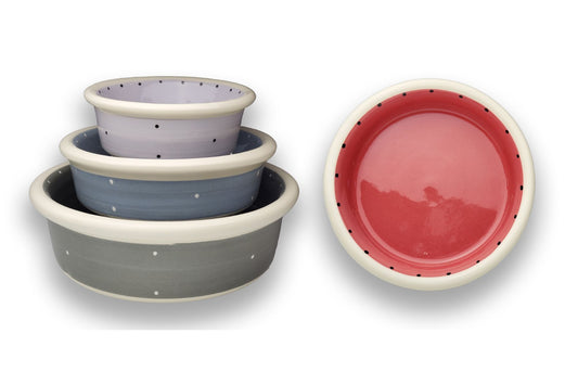 PolkaPaws Collection – Handmade Ceramic Pet Bowl with a Minimalist Dot Design