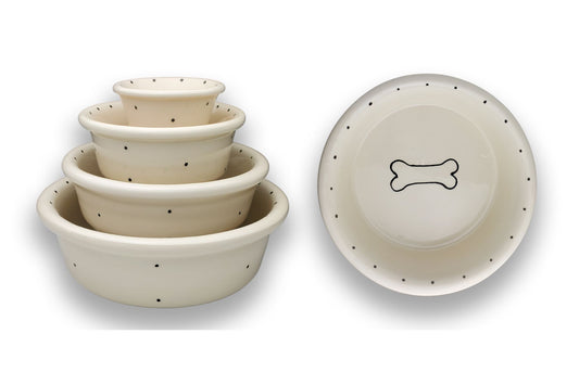 Spot & Bone Collection – Handmade Ceramic Pet Bowl with a Sleek Dot and Bone Design