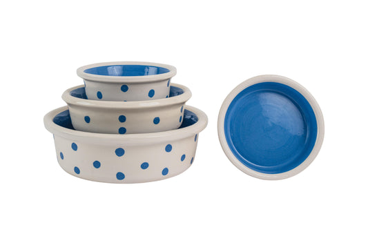 Spot On Collection - Handmade Ceramic Pet Bowl with Solid Color Interior and Dots on the Outside