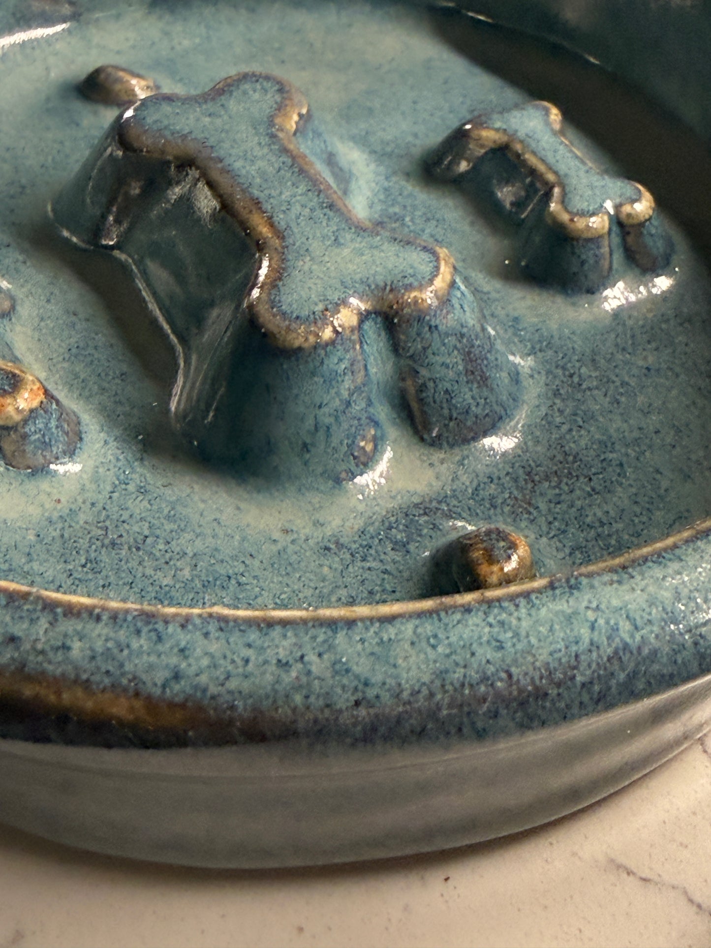 Take it Slow Bowl / Handmade Ceramic Pet Bowl with Raised Design to slow eating