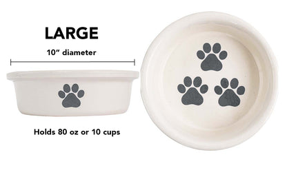 Pawsome Collection (Alternate) - Handmade Ceramic Pet Bowl with Colored Paw Prints on White Clay