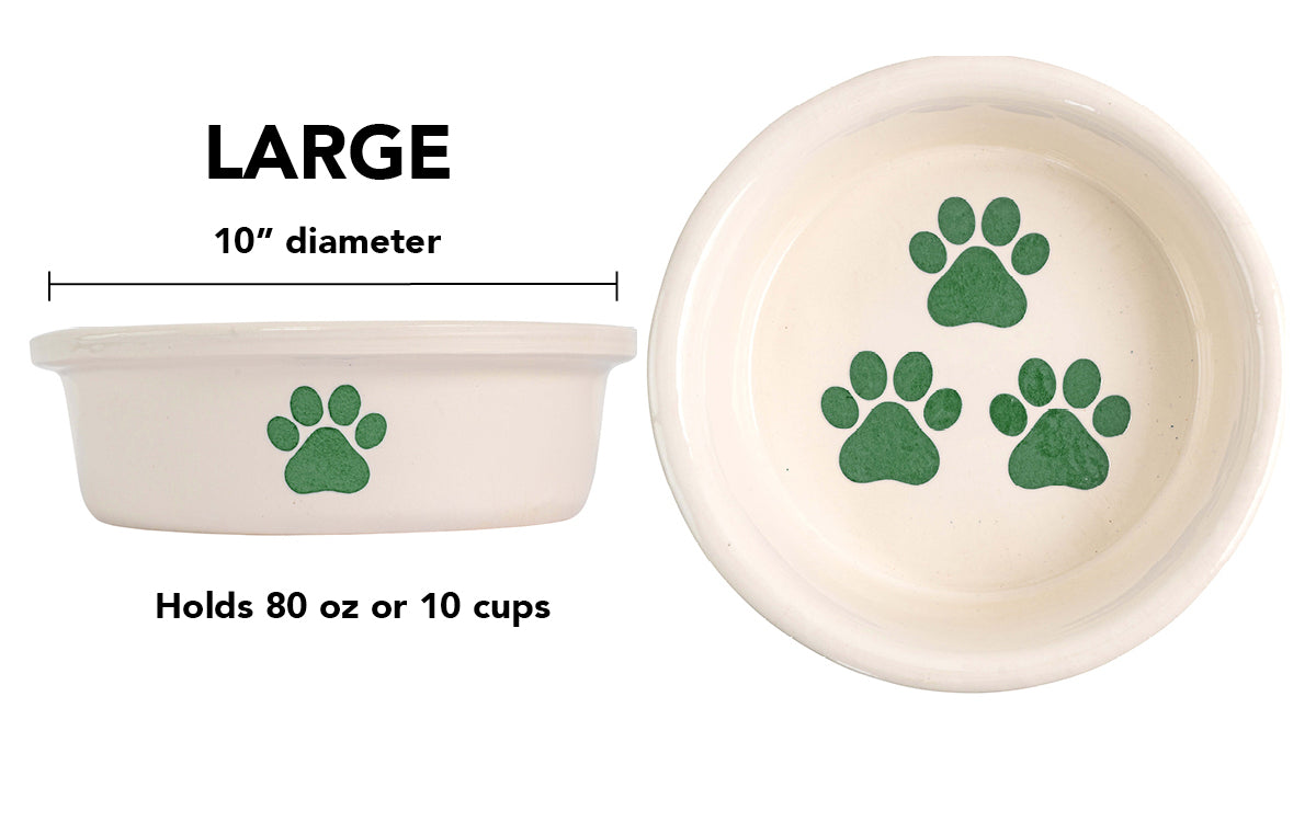 Pawsome Collection (Alternate) - Handmade Ceramic Pet Bowl with Colored Paw Prints on White Clay