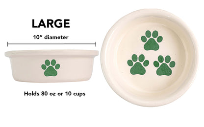 Pawsome Collection (Alternate) - Handmade Ceramic Pet Bowl with Colored Paw Prints on White Clay