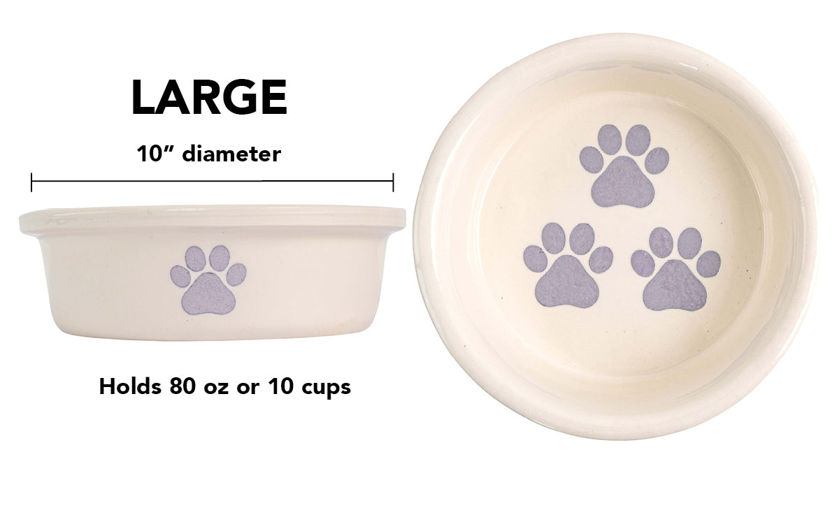 Pawsome Collection (Alternate) - Handmade Ceramic Pet Bowl with Colored Paw Prints on White Clay
